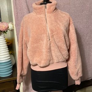Express women cozy fleece quarter zip faux fur sweatershirt size XS /TP like new